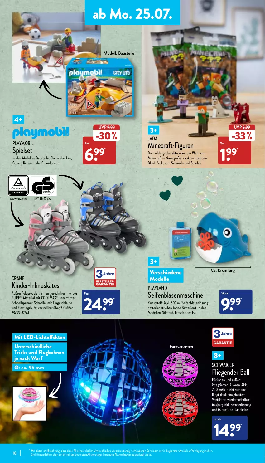 Aktueller Prospekt Aldi Nord - Aldi-Vorschau - von 25.07 bis 30.07.2022 - strona 18 - produkty: akku, aust, ball, batterie, batterien, Bau, deka, dell, elle, fernbedienung, Frosch, gin, Kinder, ladekabel, led-licht, Liege, Mode, planschbecken, playmobil, Ria, Seife, Spiele, Ti, usb, ventilator, ZTE