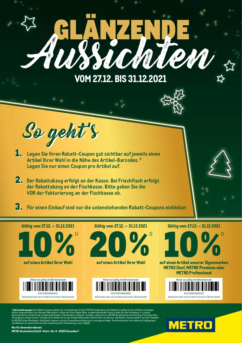 Aktueller Prospekt Metro - Rabatt Coupons - von 27.12 bis 31.12.2021 - strona 1 - produkty: Apple, coupon, coupons, eis, elle, Faktu, fisch, frischfisch, gutschein, LG, lieferservice, Metro, miele, rabatt-coupon, reis, Ti