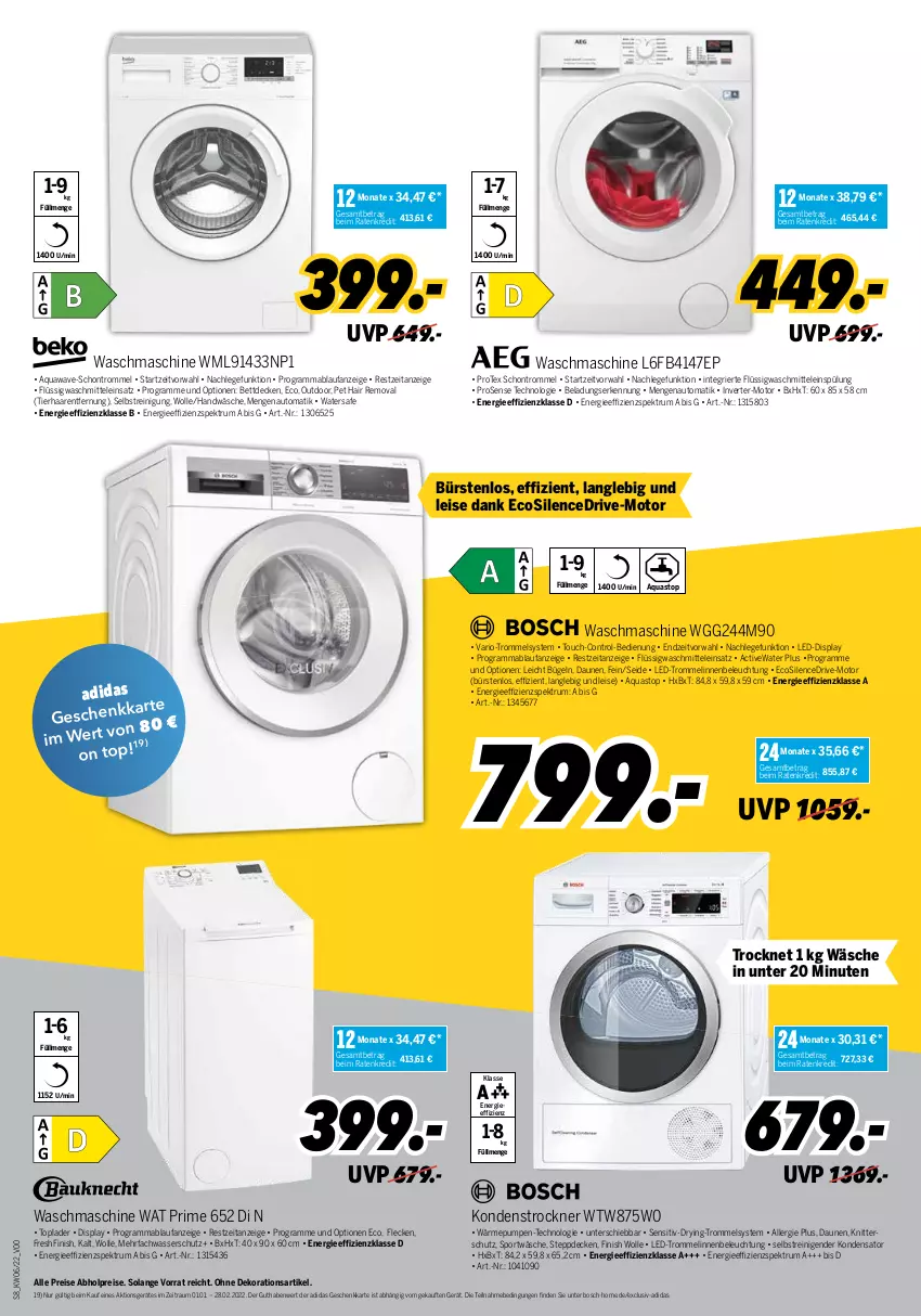 Aktueller Prospekt Medimax - MEDIMAX Prospekt KW06 2022 - von 04.02 bis 10.02.2022 - strona 8 - produkty: abholpreise, Adidas, aqua, aquastop, auto, beleuchtung, bett, bosch, bügel, bürste, bürsten, decke, dekoration, eis, Finish, gefu, Haarentfernung, mab, Protex, Reinigung, reis, rosen, rum, Spektrum, Sport, spülung, Steppdecke, Ti, Toplader, Trockner, trommel, waschmaschine, waschmittel, wasser, wolle