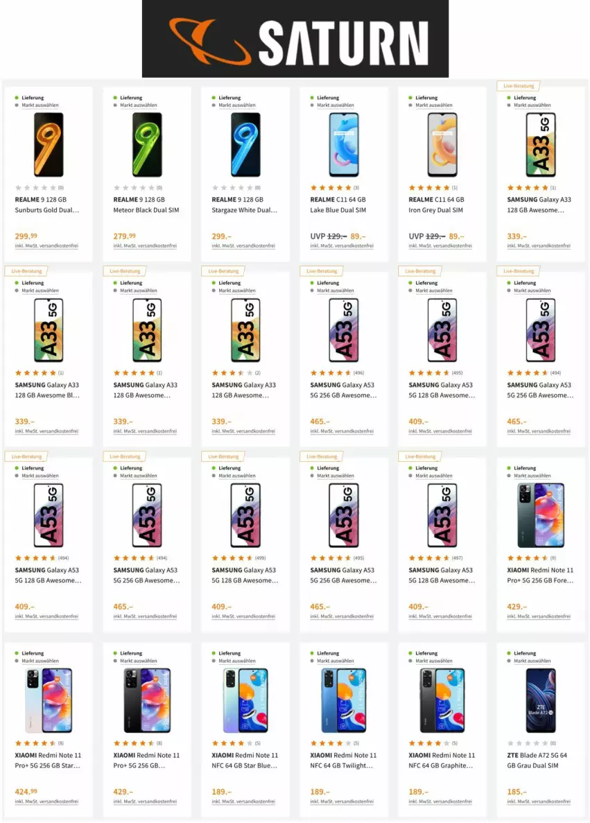 Aktueller Prospekt Saturn - Prospekte - von 30.06 bis 06.07.2022 - strona 13 - produkty: Dual SIM, lack, ndk, Samsung, samsung galaxy, Samsung Galaxy A, sim, versandkostenfrei, ZTE