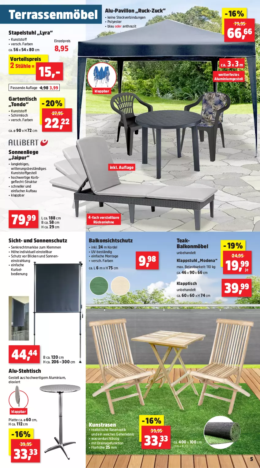 Aktueller Prospekt Thomas Philipps - von 27.05 bis 01.06.2024 - strona 9 - produkty: aluminiumgestell, Bau, eis, elle, Garten, gartentisch, gefu, klappstuhl, klapptisch, korb, kunstrasen, latte, Liege, möbel, Mode, pavillon, rasen, reis, rückenlehne, sonnenliege, sonnenschutz, stapelstuhl, Stühl, stuhl, Ti, tisch, vorteilspreis, wasser