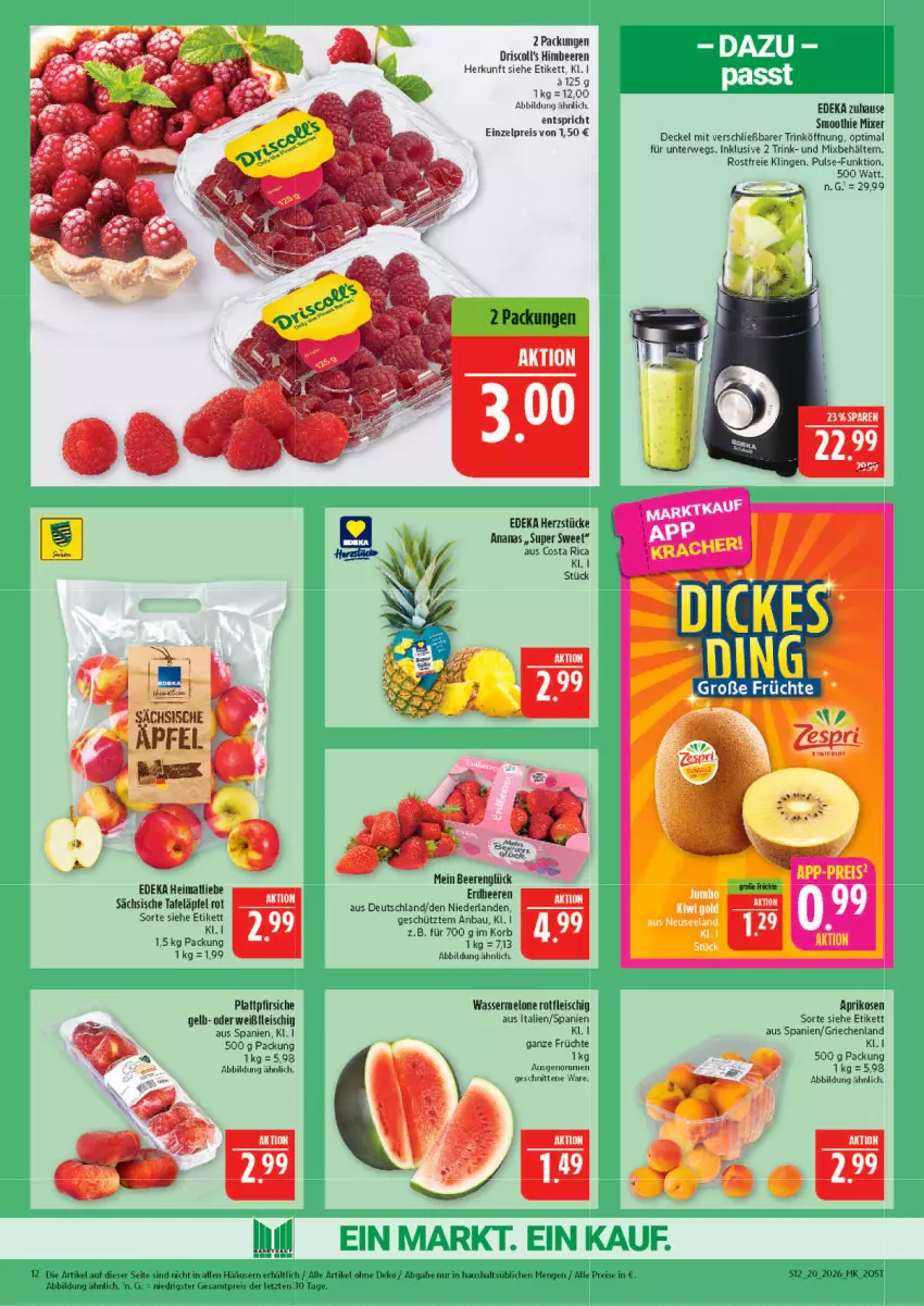 Aktueller Prospekt Marktkauf - Prospekt - von 10.05 bis 16.05.2026 - strona 12 - produkty: ananas, aprikose, aprikosen, Bau, beere, beeren, Behälter, decke, Deckel, deka, eis, erdbeere, erdbeeren, fleisch, früchte, himbeer, himbeere, himbeeren, korb, melone, Mixer, pfirsich, pfirsiche, plattpfirsiche, reis, rwe, schnitten, smoothie, tafeläpfel, Ti, wasser, wassermelone, ZTE