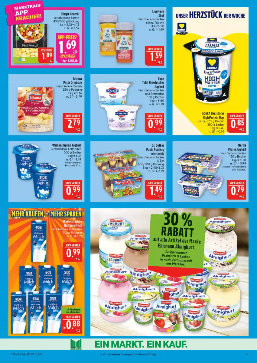 Aktueller Prospekt Marktkauf - Prospekt - von 10.05 bis 16.05.2026 - strona 21 - produkty: almighur, almighurt, Barbie, Becher, bier, deka, Dr. Oetker, ehrmann, ehrmann almighurt, eis, flasche, gin, gnocchi, Griechischer Joghurt, haltbare milch, hilcona, joghur, joghurt, milch, natur, pasta, Paula, paula pudding, pudding, reis, Skyr, Ti, tisch, weihenstephan, ZTE
