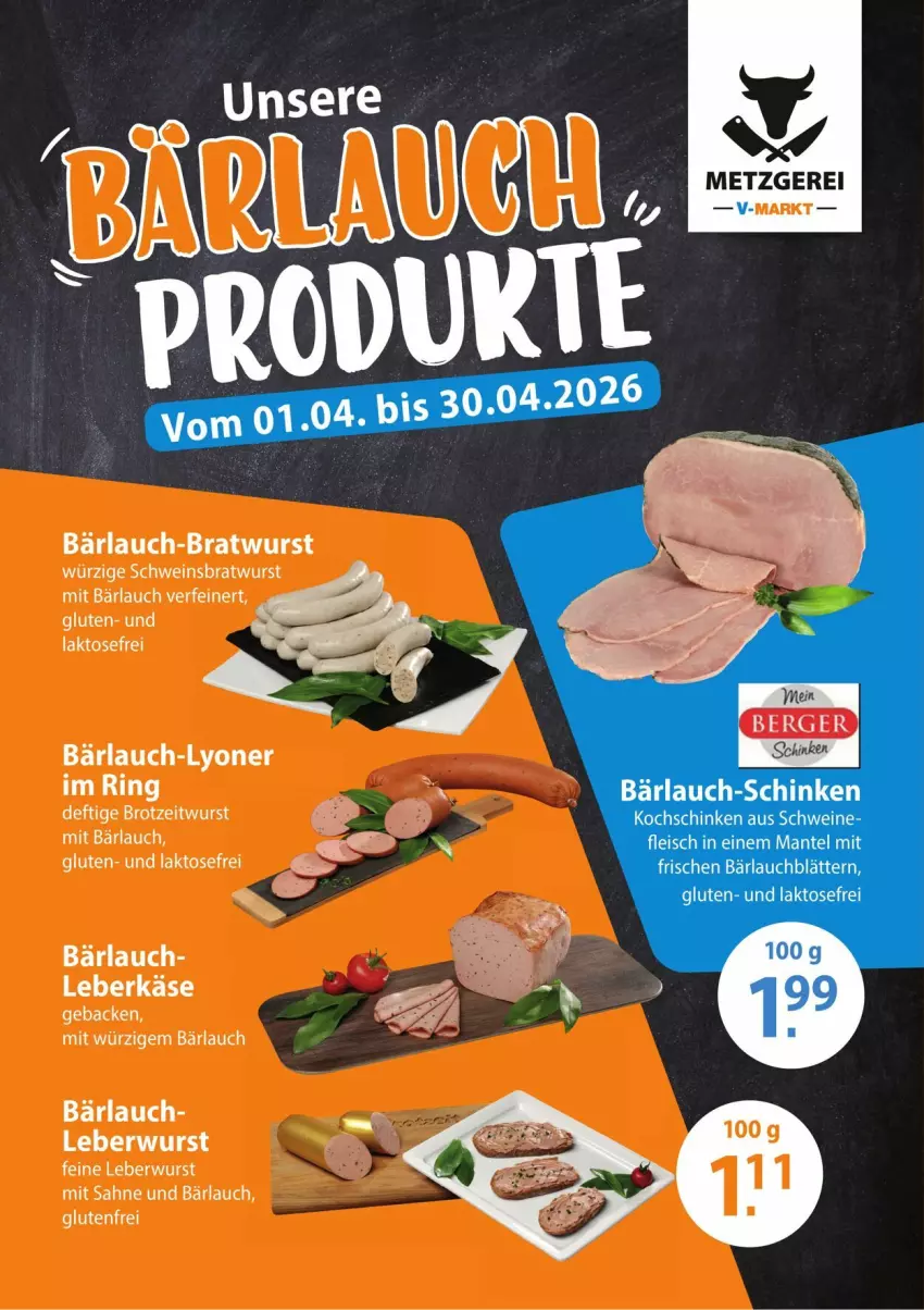 Aktueller Prospekt Vmarkt - Prospekte - von 08.04 bis 22.04.2026 - strona 1 - produkty: bratwurst, brot, Käse, leberkäs, leberkäse, lyoner, ring, sahne, schinken, schwein, Ti, wein, wurst, Yo
