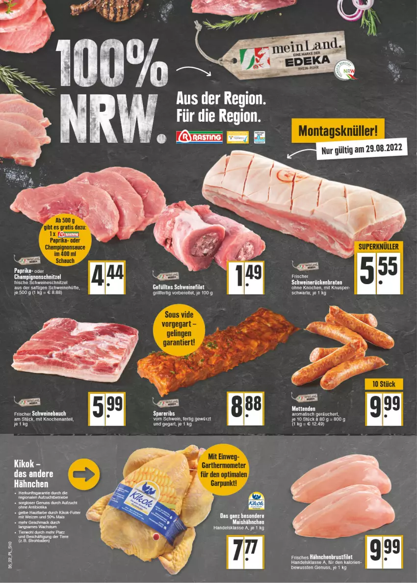 Aktueller Prospekt E Center - Angebote der Woche - von 29.08 bis 03.09.2022 - strona 10 - produkty: Bau, braten, brustfilet, champignon, champignons, filet, gewürz, grill, hähnchenbrust, hähnchenbrustfilet, mais, Mett, metten, Mettenden, nuss, paprika, Rückenbraten, saft, schnitzel, schwein, schweine, schweinerücken, schweineschnitzel, spareribs, tee, Ti, Tiere, tisch, wein, weine