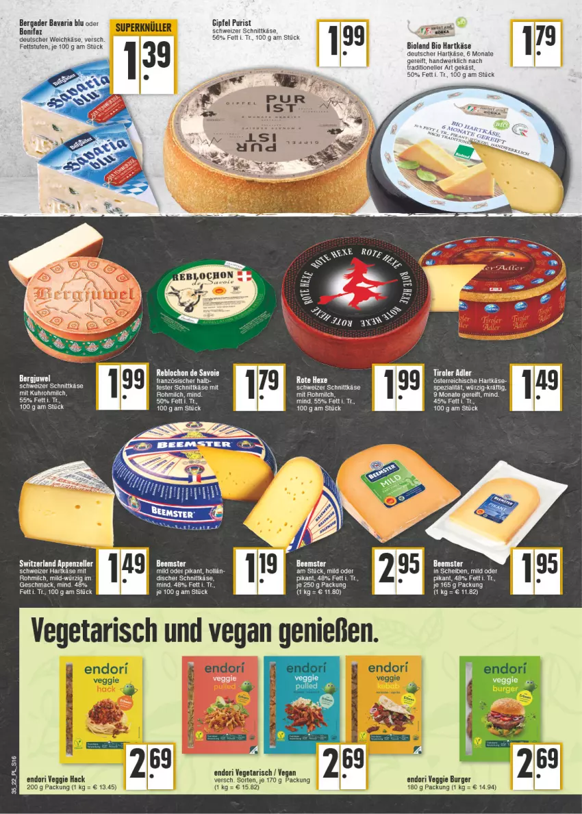 Aktueller Prospekt E Center - Angebote der Woche - von 29.08 bis 03.09.2022 - strona 16 - produkty: bavaria blu, Beemster, beere, beeren, bergader, bio, bioland, burger, deutscher weichkäse, dip, elle, hartkäse, Käse, mac, milch, Ria, schnittkäse, schweizer hartkäse, schweizer schnittkäse, Spezi, Ti, uhr, Vegeta, veggie, weichkäse