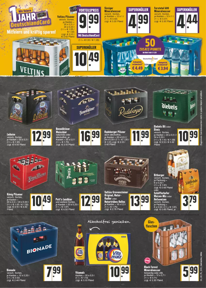 Aktueller Prospekt E Center - Angebote der Woche - von 29.08 bis 03.09.2022 - strona 19 - produkty: alkohol, Alwa, auer, Benediktiner, Berger, bier, bio, bionade, eis, elle, ente, getränk, getränke, gin, grevensteiner, Hefe, hefeweizen, könig pilsener, LG, malz, mineralwasser, natur, pils, pilsener, pilsner, radeberger, radeberger pilsner, radler, steiner, tee, Ti, veltins, vita, vitamalz, wasser, weissbier