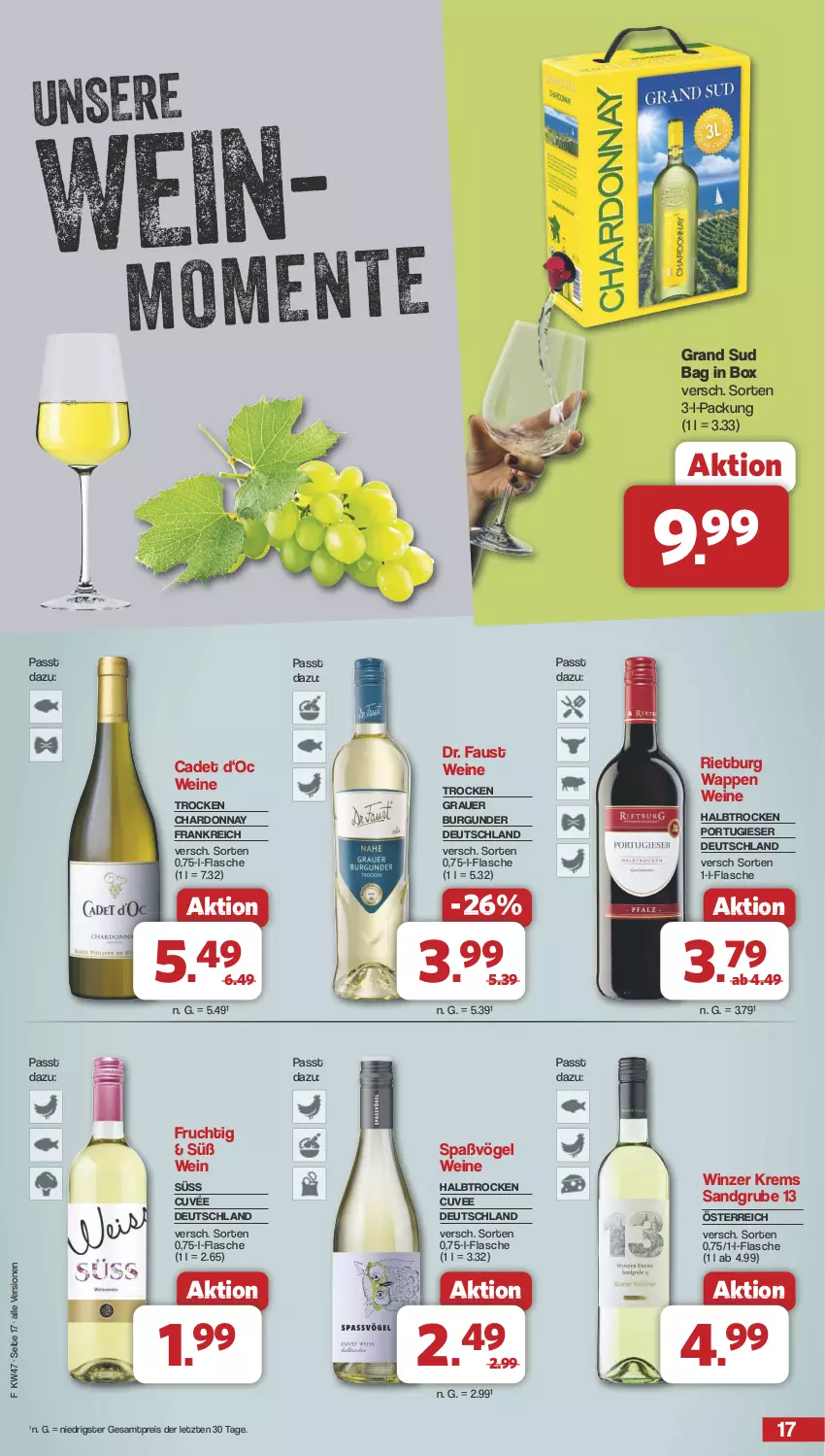 Aktueller Prospekt Famila - Prospekte - von 18.11 bis 23.11.2024 - strona 17 - produkty: auer, aust, burgunder, chardonnay, cuvée, eis, flasche, frucht, grand sud, grauer burgunder, reis, Ti, wein, weine, ZTE