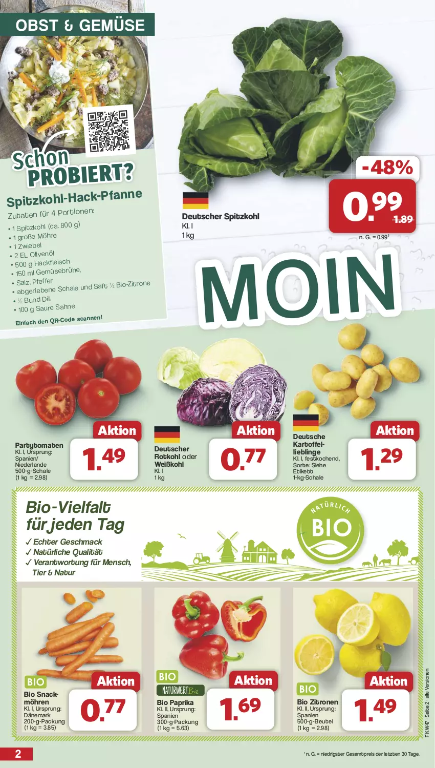 Aktueller Prospekt Famila - Prospekte - von 18.11 bis 23.11.2024 - strona 2 - produkty: beutel, bio, eis, kartoffel, mac, möhren, natur, obst, paprika, reis, rotkohl, saft, Schal, Schale, snack, spitzkohl, Ti, tomate, tomaten, Weißkohl, zitrone, zitronen, ZTE