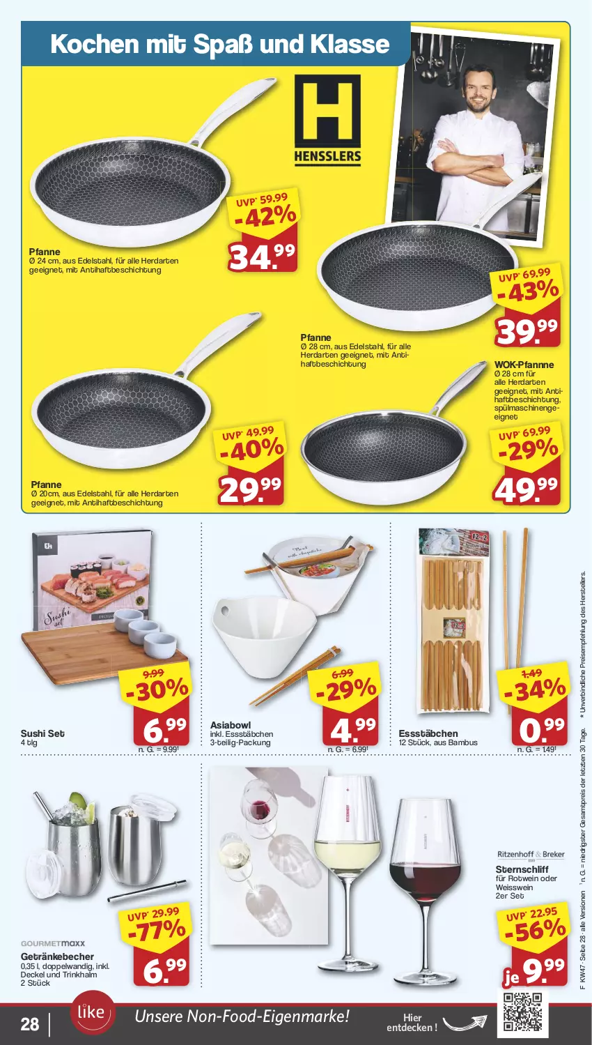 Aktueller Prospekt Famila - Prospekte - von 18.11 bis 23.11.2024 - strona 28 - produkty: angebot, angebote, bambus, Becher, decke, Deckel, edelstahl, eis, elle, getränk, getränke, herdarten, LG, pfanne, reis, rotwein, spülmaschinen, Sushi, teller, Ti, wein, wok, ZTE