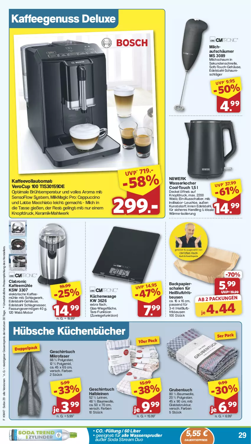 Aktueller Prospekt Famila - Prospekte - von 18.11 bis 23.11.2024 - strona 29 - produkty: ACC, auer, auto, Bau, baumwolle, Cap, cappuccino, chia, cin, dauertiefpreis, decke, Deckel, edelstahl, eis, elle, fritteuse, gefu, geschirr, geschirrtuch, Heißluftfritteuse, kaffee, kaffeegenuss, Kaffeemühle, kaffeevollautomat, Kocher, küche, Küchen, küchentücher, Küchenwaage, latte, latte macchiato, leine, Leuchte, mac, macchiato, messer, mikrofaser, milch, nuss, papier, reis, Schal, Schale, Soda, tasse, teller, Ti, tiefpreis, tuc, tücher, Waage, wasser, wasserkocher, wassersprudler, wolle, ZTE