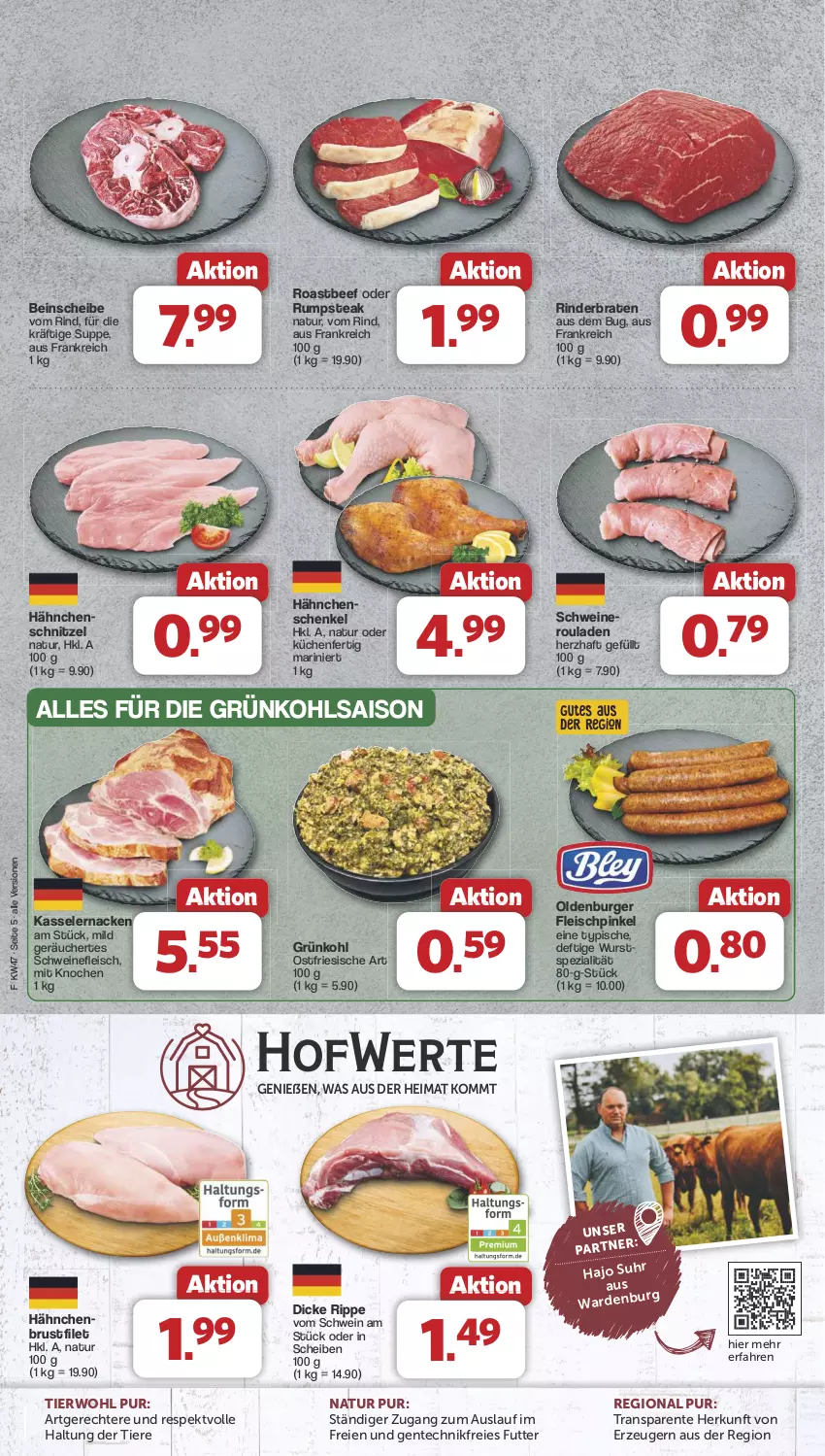 Aktueller Prospekt Famila - Prospekte - von 18.11 bis 23.11.2024 - strona 5 - produkty: beef, braten, brustfilet, burger, eis, ente, filet, fleisch, henkel, HP, kasseler, küche, Küchen, natur, oder rumpsteak, rind, rinder, rinderbraten, roastbeef, rouladen, rum, rumpsteak, schenkel, schnitzel, schwein, schweine, schweinefleisch, Spezi, steak, suppe, Ti, Tiere, wein, weine, wurst