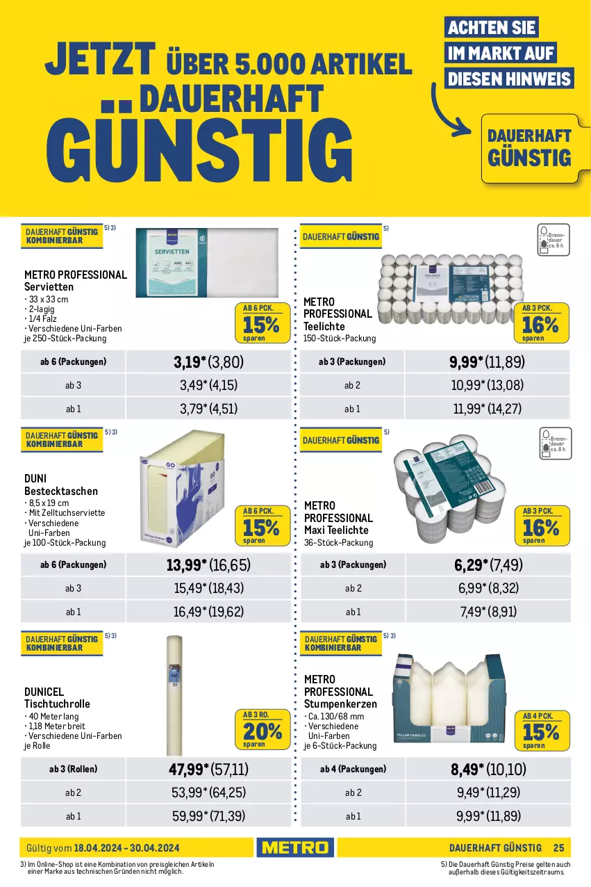 Aktueller Prospekt Metro - GastroJournal - von 18.04 bis 30.04.2024 - strona 25 - produkty: auer, Becher, besteck, Brei, danklorix, Desinfektion, Dr.Becher, duni, Einmalhandtücher, eis, fairy, flasche, frischhaltefolie, geschirr, geschirrspülmittel, handtücher, kerze, klarspüler, küche, Küchen, küchentücher, Metro, Palette, papier, persil, reiniger, reis, Serviette, servietten, sprühflasche, spülmittel, Tasche, taschen, tee, Teelicht, teelichte, Ti, tisch, toilettenpapier, tuc, tücher, vollwaschmittel, waschmittel, zewa