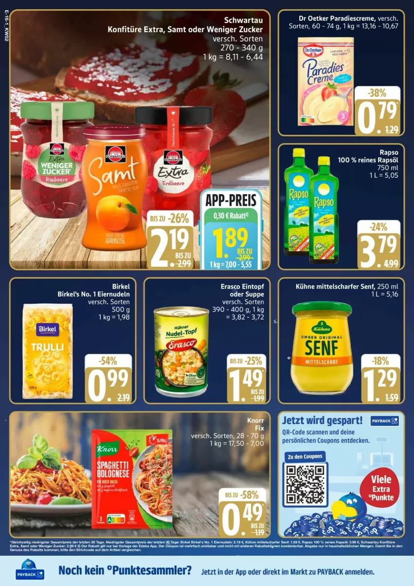 Aktueller Prospekt Edeka - Prospekte - von 22.12 bis 27.12.2025 - strona 20 - produkty: birkel, eier, eiernudeln, eintopf, eis, erasco, konfitüre, konfitüre extra, Kühne, nudel, nudeln, nuss, payback, rapso, reis, senf, suppe, tee, tesa, Ti, topf, ZTE, zucker