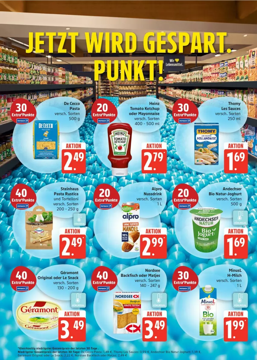 Aktueller Prospekt Edeka - Prospekte - von 22.12 bis 27.12.2025 - strona 21 - produkty: alpro, backfisch, bio, De Cecco, drink, ecco, eis, fisch, gin, heinz, joghur, joghurt, ketchup, matjes, mayonnaise, natur, Nordsee, nuss, Nussdrink, pasta, reis, sauce, snack, ssd, steinhaus, thomy, thomy les sauces, Ti, tomato ketchup, torte, tortelloni, Yo, ZTE