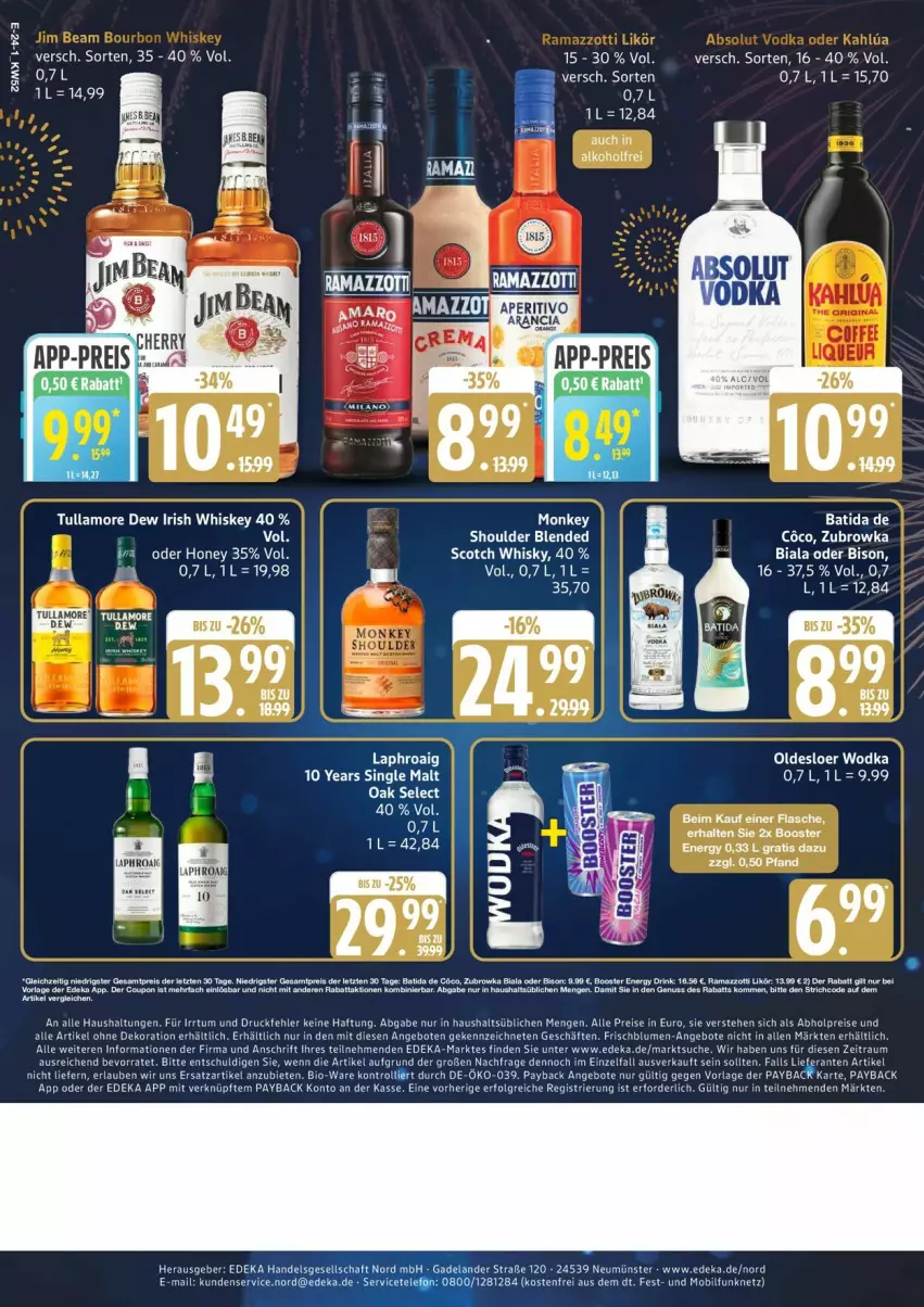 Aktueller Prospekt Edeka - Prospekte - von 22.12 bis 27.12.2025 - strona 30 - produkty: abholpreise, alkohol, alle artikel ohne dekoration, angebot, angebote, batida, bio, blume, blumen, coupon, creme, deka, dekoration, drink, eis, Elan, flasche, irish whiskey, laphroaig, oldesloer, payback, reis, scotch, scotch whisky, single malt, Ti, trolli, tullamore, tullamore dew, whiskey, whisky, wodka