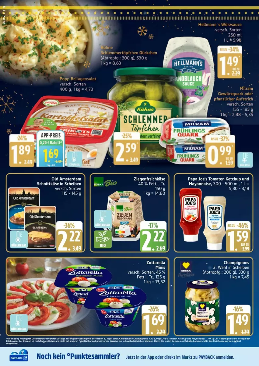 Aktueller Prospekt Edeka - Prospekte - von 22.12 bis 27.12.2025 - strona 4 - produkty: champignon, champignons, eier, Käse, ketchup, mayonnaise, Papa Joe's, payback, rel, schnittkäse, tesa, Ti, tomate, tomaten, tomaten ketchup, Yo