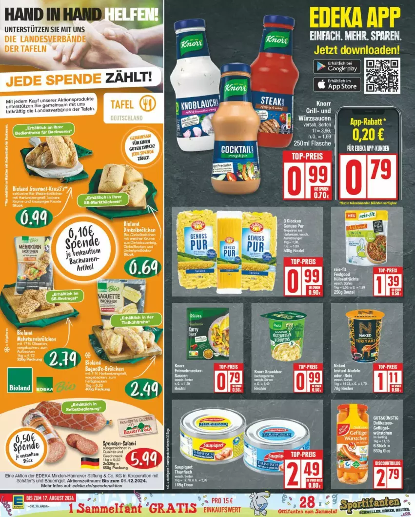 Aktueller Prospekt Edeka - Prospekte - von 12.08 bis 17.08.2024 - strona 10 - produkty: bett, bio, bioland, eier, eis, fisch, grill, knorr, nexa, salami, steak, tee, thunfisch, Ti