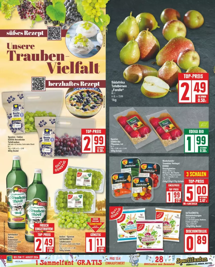 Aktueller Prospekt Edeka - Prospekte - von 12.08 bis 17.08.2024 - strona 2 - produkty: beutel, deka, eis, reis, tafeltrauben, top-preis, trauben