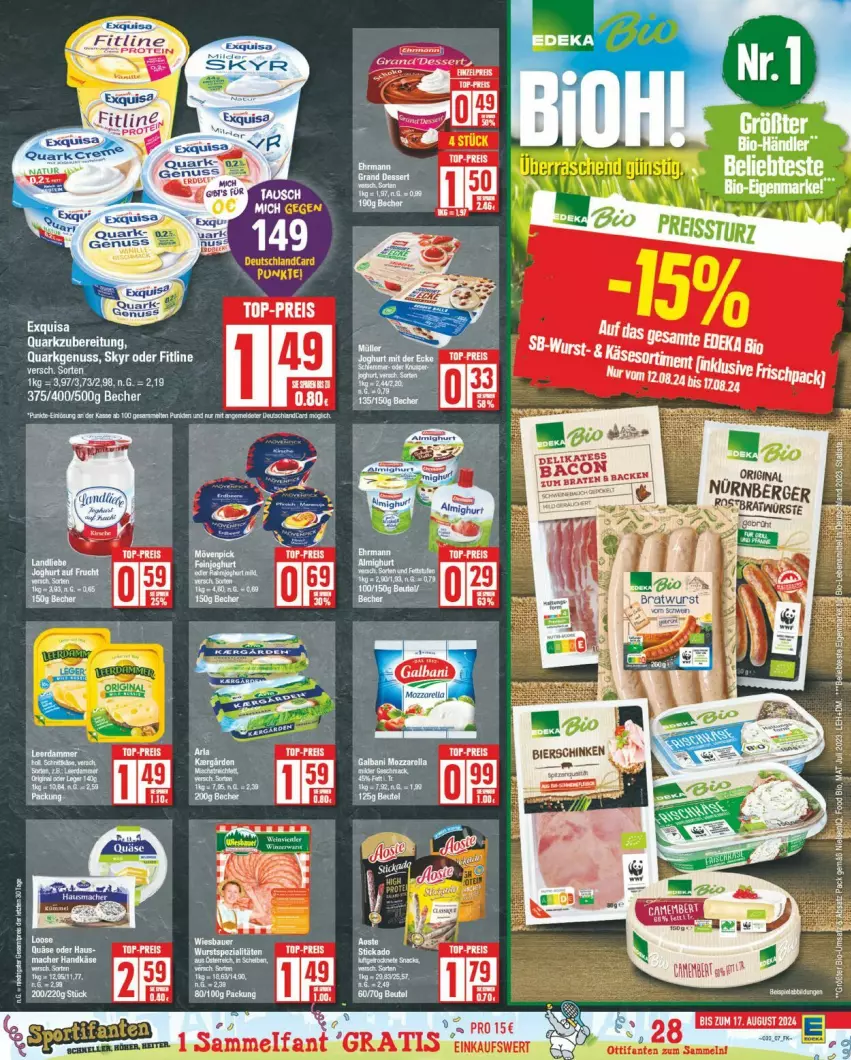 Aktueller Prospekt Edeka - Prospekte - von 12.08 bis 17.08.2024 - strona 7 - produkty: arla, Becher, bio, eis, ente, fitline, Käse, LG, nuss, quark, reis, Skyr, tee, top-preis, wurst