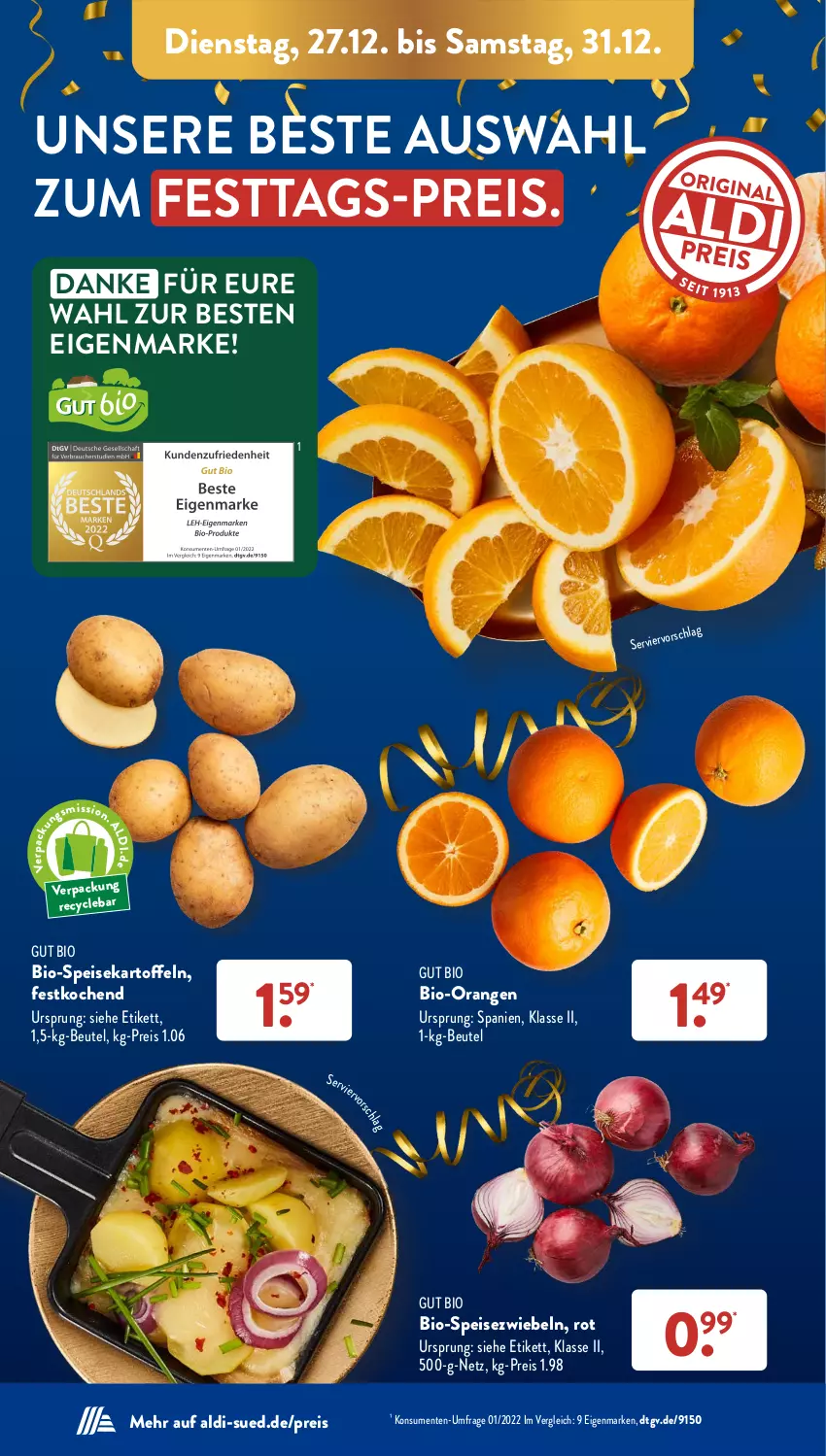 Aktueller Prospekt AldiSud - NÄCHSTE WOCHE - von 27.12 bis 31.12.2022 - strona 6 - produkty: aldi, beutel, bio, eis, ente, kartoffel, kartoffeln, orange, orangen, reis, speisekartoffeln, Speisezwiebeln, Ti, zwiebel, zwiebeln