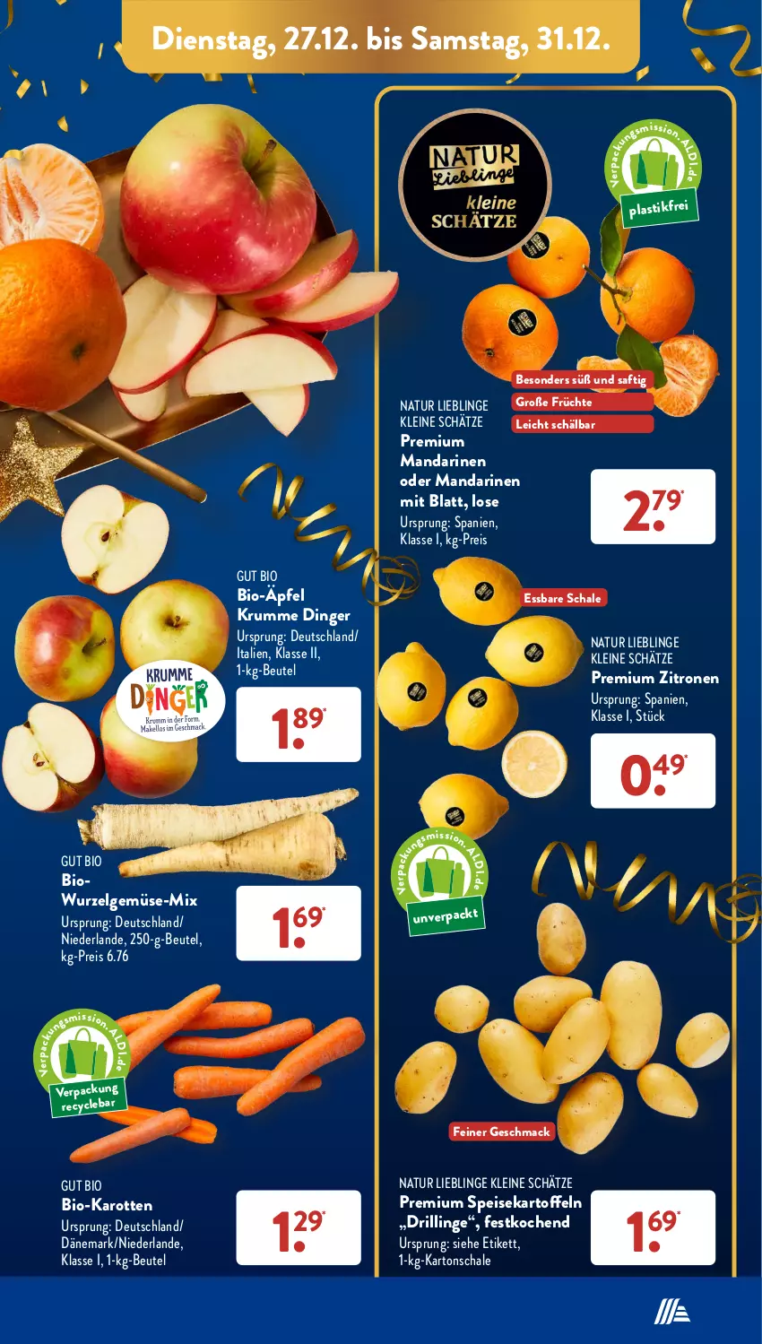 Aktueller Prospekt AldiSud - NÄCHSTE WOCHE - von 27.12 bis 31.12.2022 - strona 7 - produkty: aldi, asti, beutel, bio, bio-karotten, eis, elle, früchte, karotten, kartoffel, kartoffeln, leine, LG, mac, mandarine, mandarinen, natur, obst, reis, rum, saft, Schal, Schale, speisekartoffeln, Ti, zitrone, zitronen