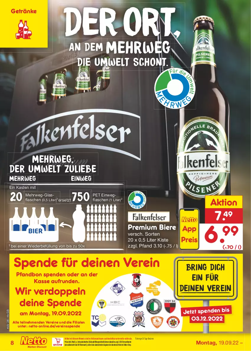 Aktueller Prospekt Netto Marken-Discount - Filial-Angebote - von 19.09 bis 24.09.2022 - strona 8 - produkty: bestpreis, bier, Biere, eis, flasche, getränk, getränke, glasflasche, ndk, reis, ring, rwe, Ti, versandkostenfrei