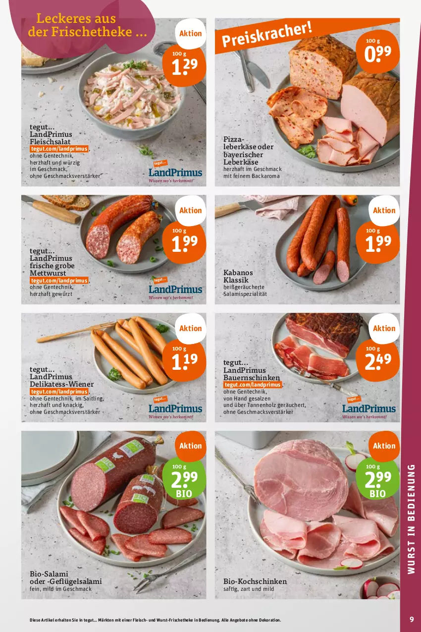 Aktueller Prospekt Tegut - Angebote der Woche - von 19.06 bis 24.06.2023 - strona 11 - produkty: angebot, angebote, auer, Bau, Bauer, Bauernschinken, bio, Bio-Salami, dekoration, eis, ente, fleisch, fleischsalat, Geflügel, gewürz, Holz, kabanos, Käse, kochschinken, landprimus, leberkäs, leberkäse, mac, Mett, mettwurst, pizza, reis, saft, salami, salat, salz, schinken, Spezi, Ti, wiener, wurst