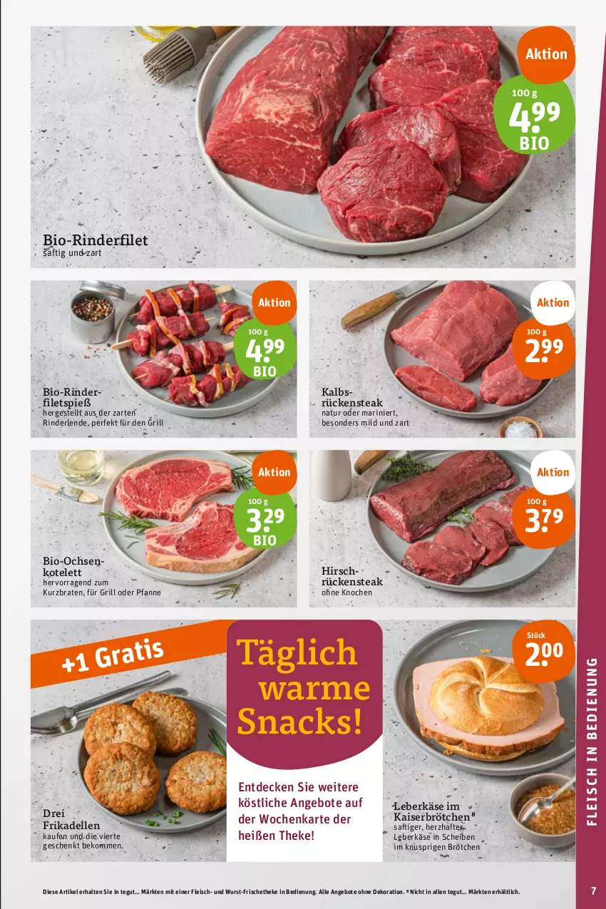 Aktueller Prospekt Tegut - Angebote der Woche - von 19.06 bis 24.06.2023 - strona 9 - produkty: angebot, angebote, beko, bio, braten, brötchen, decke, dekoration, dell, eis, elle, filet, filets, fleisch, frikadellen, grill, Kaiser, Käse, kotelett, leberkäs, leberkäse, natur, pfanne, rind, rinder, rinderfilet, Rückensteak, saft, snack, snacks, steak, Ti, wurst