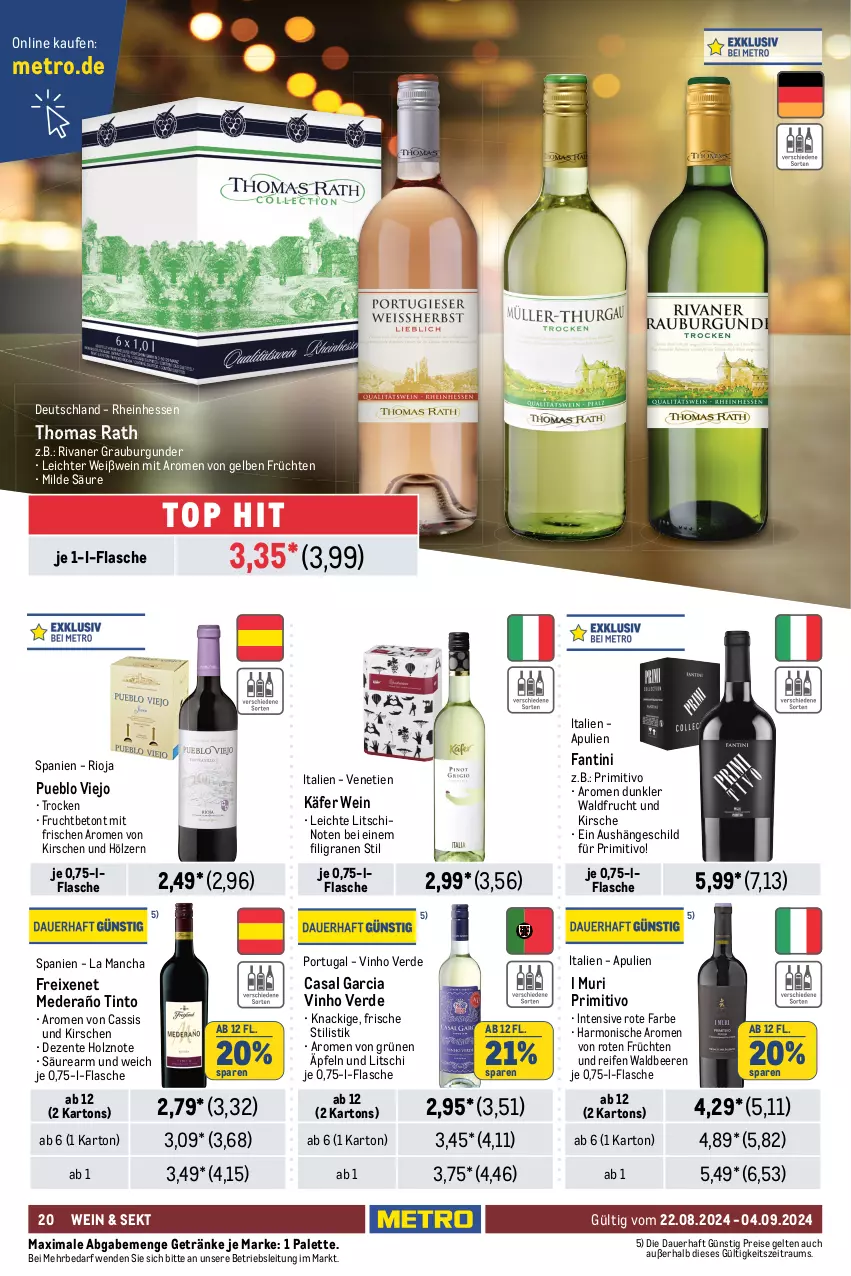 Aktueller Prospekt Metro - GastroJournal - von 22.08 bis 04.09.2024 - strona 20 - produkty: aprikose, aprikosen, auer, beere, beeren, Blüte, brut, brut dargent, burgunder, casal garcia, cassis, champagne, champagner, chardonnay, crémant de loire, de blancs, ecco, eis, ente, erde, flasche, freixenet, frizzante, frucht, früchte, früchten, fruchtsecco, getränk, getränke, grauburgunder, Holz, honig, honigmelone, käfer, kirsch, kirsche, kirschen, La Gioiosa, mac, melone, Metro, mionetto, Palette, perla, pfirsich, primitivo, prosecco, reifen, reis, Ria, rioja, Rivaner, rotkäppchen, sac, Schal, Schale, sekt, Ti, vinho verde, wein, Weißwein, zitrone