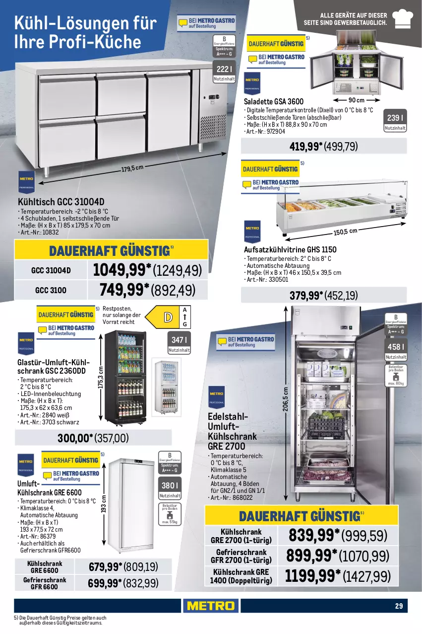 Aktueller Prospekt Metro - GastroJournal - von 22.08 bis 04.09.2024 - strona 29 - produkty: auer, auto, Behälter, beleuchtung, curry, currywurst, edelstahl, eis, eiswürfel, eiswürfelbereiter, fritteuse, gefrierschrank, geschirr, Glastür, induktionskochfeld, kochfeld, küche, kühlschrank, messer, Mixer, reis, Ria, rum, Schal, Schrank, schubladen, Spektrum, stabmixer, thermostat, Ti, tisch, vitrine, würfel, wurst