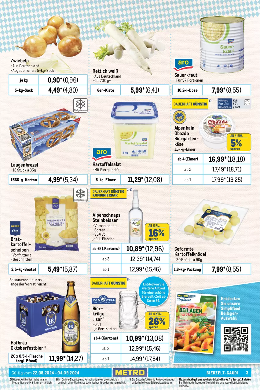 Aktueller Prospekt Metro - GastroJournal - von 22.08 bis 04.09.2024 - strona 3 - produkty: Alpenhain, angebot, angebote, auer, axe, Bau, beutel, bier, brezel, decke, eier, eimer, eis, ente, essig, flasche, Garten, getränk, getränke, grill, grillhaxe, händlmaier, Hausmacher, Haxe, ilag, kartoffel, Kartoffelknödel, kartoffelsalat, Käse, Knödel, Kraut, Laugenbrezel, mac, Makrele, meerrettich, Metro, metro gastro, milch, natur, obazda, Palette, reis, rel, Rettich, sac, salat, Sauerkraut, schamel, schnitten, schwein, schweine, senf, sim, Speck, Ti, topf, wein, weine, Weißwurst, würfel, wurst, Zelt, zwiebel, zwiebeln