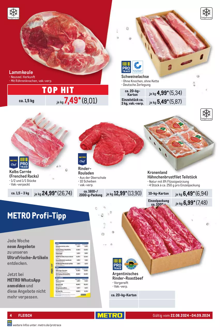 Aktueller Prospekt Metro - GastroJournal - von 22.08 bis 04.09.2024 - strona 4 - produkty: angebot, angebote, beef, brustfilet, decke, eis, filet, fleisch, hähnchenbrust, hähnchenbrustfilet, Kette, krone, lachs, lamm, lammkeule, Metro, natur, rind, rinder, Rinderroulade, rinderrouladen, roastbeef, rouladen, Schal, Schale, schwein, schweine, Schweinelachs, Ti, wein, weine