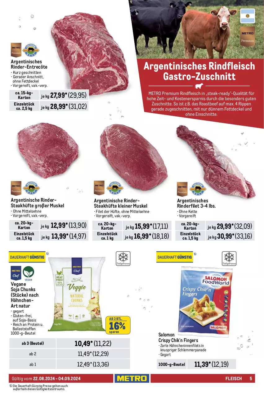 Aktueller Prospekt Metro - GastroJournal - von 22.08 bis 04.09.2024 - strona 5 - produkty: angebot, angebote, auer, ball, beef, beutel, brustfilet, decke, Deckel, eis, elle, entrecôte, filet, filets, fleisch, hähnchenbrust, hähnchenbrustfilet, Kette, krone, lachs, lamm, lammkeule, leine, Metro, natur, reis, rind, rinder, rinderfilet, Rinderroulade, rinderrouladen, Rindersteak, roastbeef, rouladen, salomon, Schal, Schale, schnitten, schwein, schweine, Schweinelachs, soja, steak, steakhüfte, Ti, wein, weine