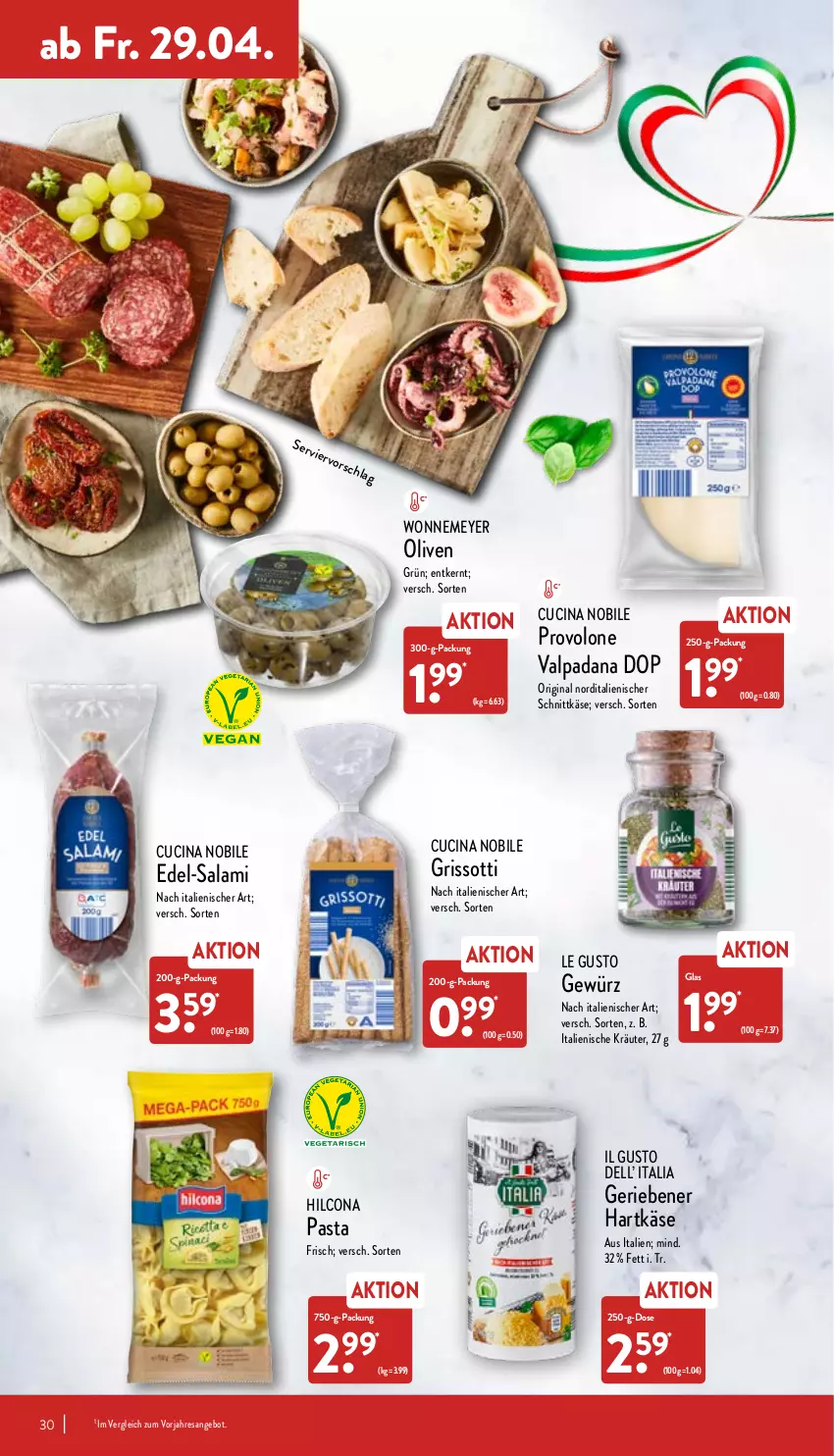 Aktueller Prospekt Aldi Nord - Aldi-Aktuell - von 25.04 bis 30.04.2022 - strona 30 - produkty: angebot, cin, dell, gewürz, gin, hartkäse, hilcona, Käse, kräuter, olive, oliven, pasta, Provolone, resa, salami, schnittkäse, Ti