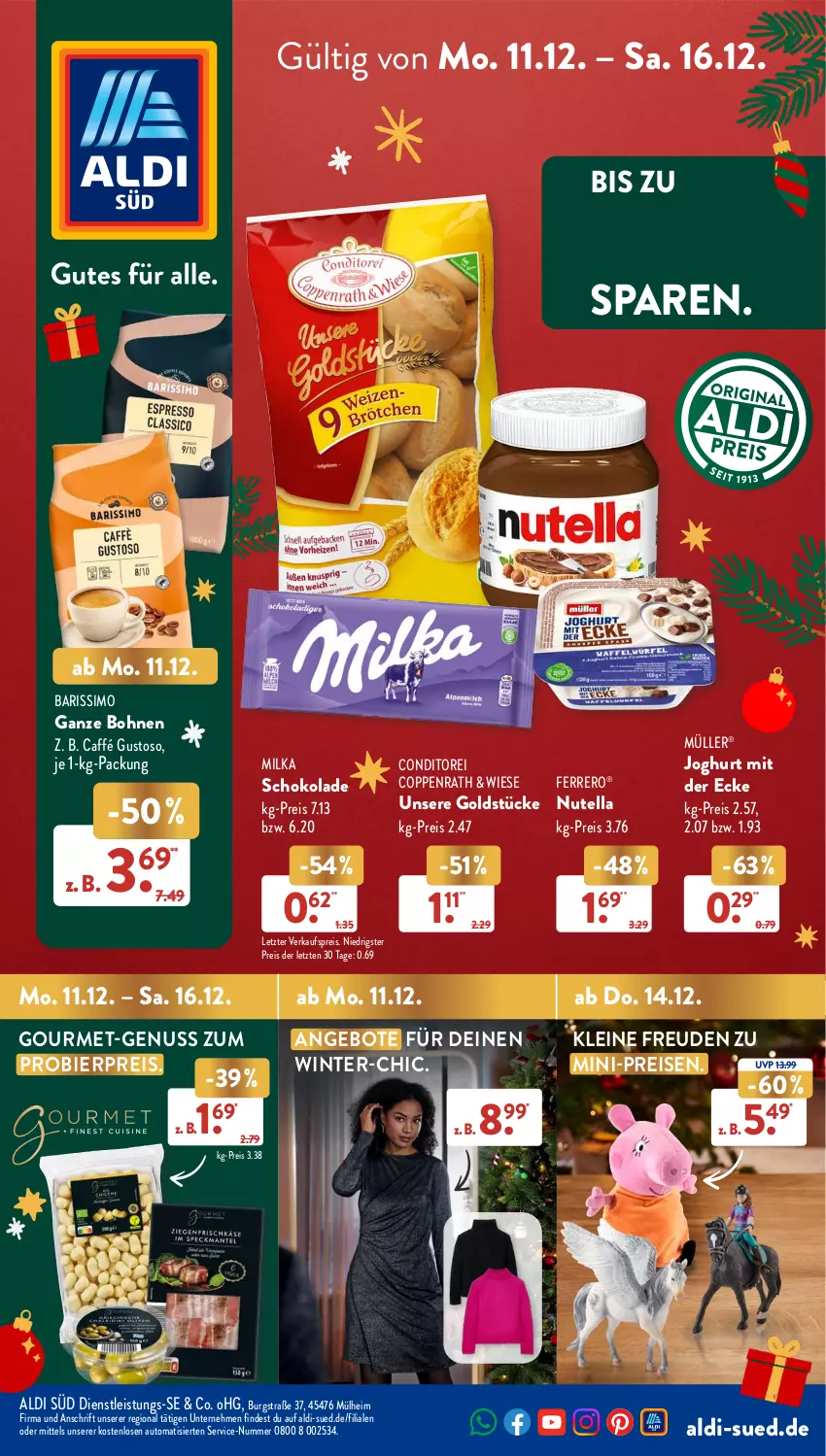 Aktueller Prospekt AldiSud - NÄCHSTE WOCHE - von 11.12 bis 16.12.2023 - strona 1 - produkty: aldi, angebot, angebote, auto, bier, bohne, bohnen, coppenrath, eis, ferrero, Goldstücke, joghur, joghurt, joghurt mit der ecke, leine, milka, Müller, nuss, nutella, reis, schoko, schokolade, sim, Ti, ZTE