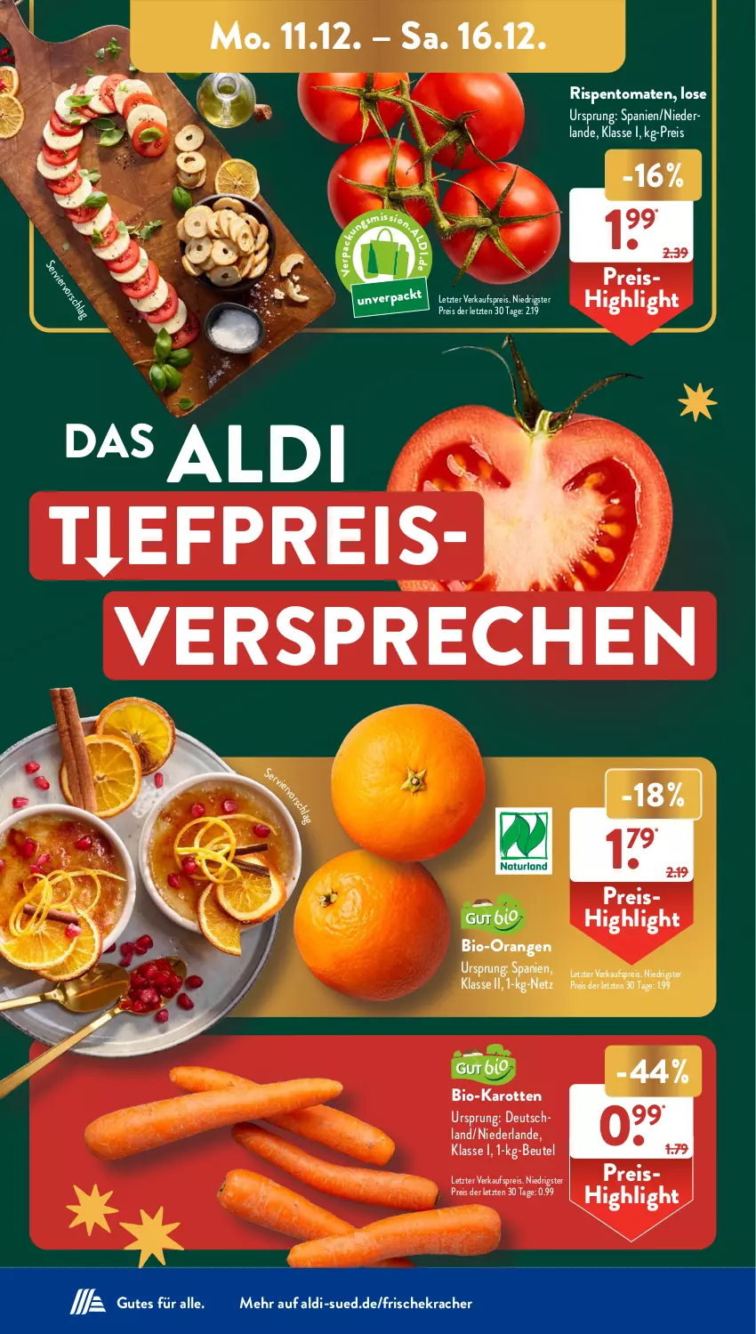 Aktueller Prospekt AldiSud - NÄCHSTE WOCHE - von 11.12 bis 16.12.2023 - strona 4 - produkty: aldi, beutel, bio, bio-karotten, eis, karotten, kracher, orange, orangen, reis, rispentomaten, Ti, tomate, tomaten, ZTE