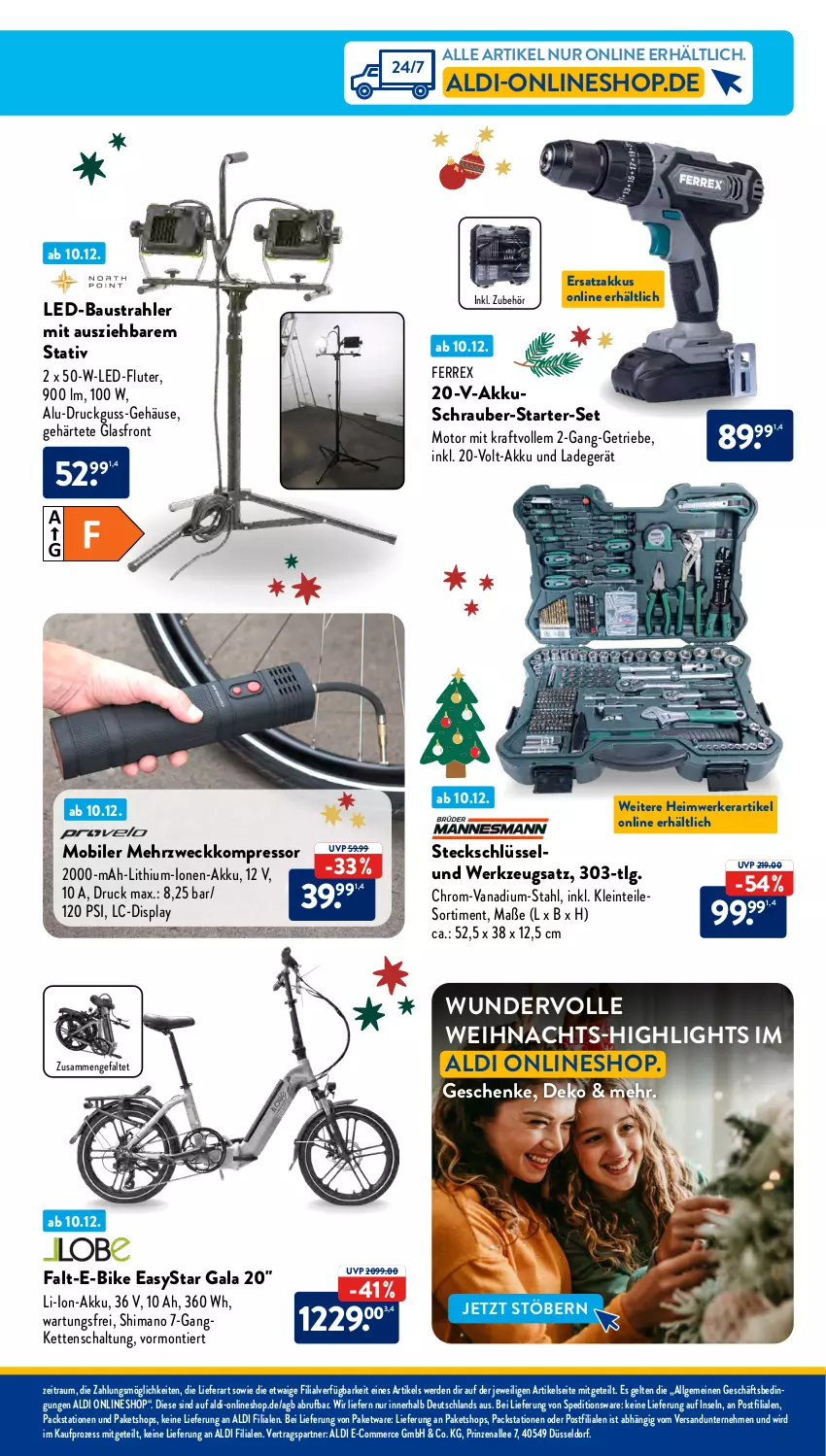 Aktueller Prospekt AldiSud - NÄCHSTE WOCHE - von 11.12 bis 16.12.2023 - strona 48 - produkty: akku, akkuschrauber, aldi, aust, Bau, E-Bike, erde, ferrex, Kette, kompressor, kraft, ladegerät, LED-Fluter, LG, li-ion-akku, Schal, shimano, Ti, weck, werkzeug