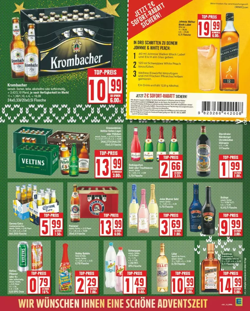 Aktueller Prospekt Edeka - Prospekte - von 16.12 bis 21.12.2024 - strona 13 - produkty: eis, flasche, krombache, krombacher, reis, Ti, top-preis, veltins