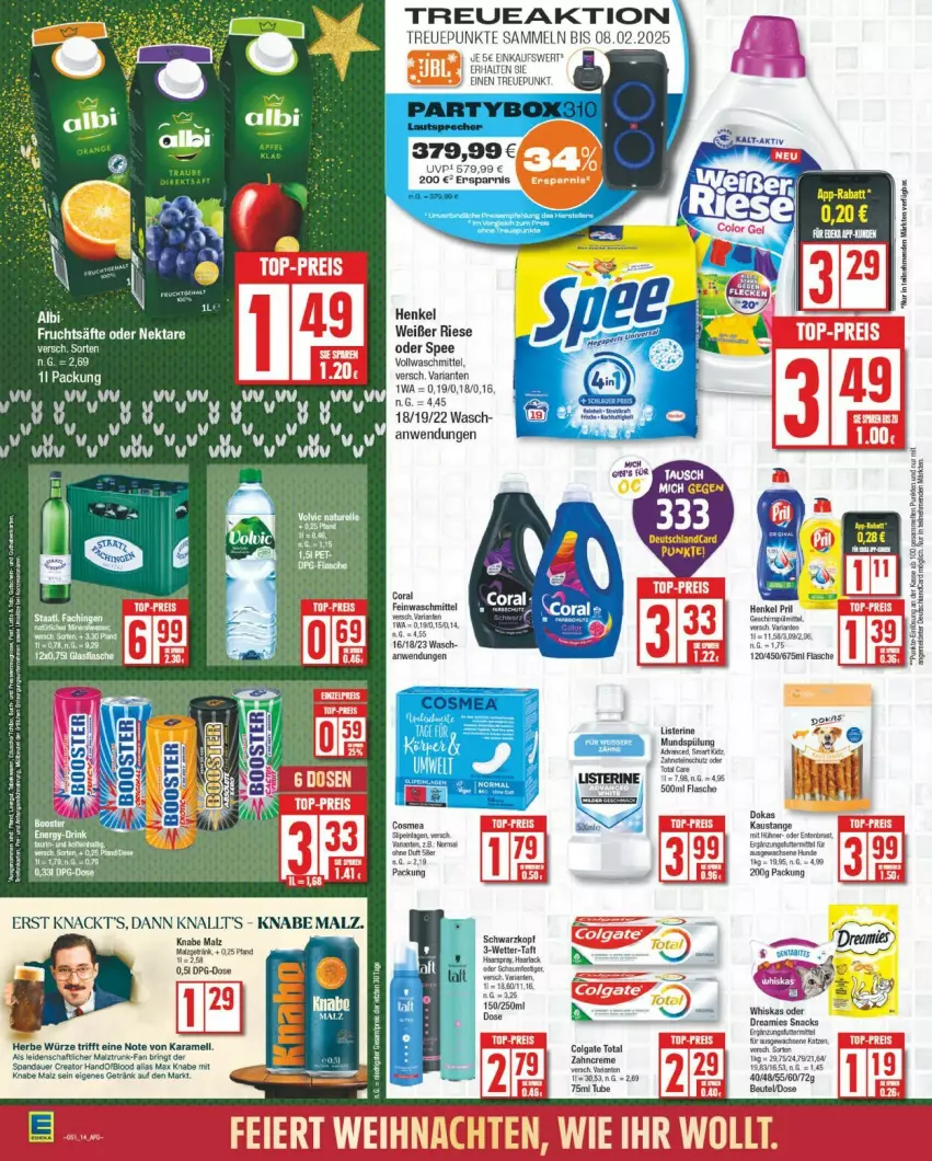 Aktueller Prospekt Edeka - Prospekte - von 16.12 bis 21.12.2024 - strona 14 - produkty: auer, aust, bio, colgate, colgate total, Coral, creme, ente, Entenbrust, feinwaschmittel, flasche, frucht, fruchtsäfte, getränk, henkel, HP, karamell, LG, listerine, malz, mundspülung, Nektar, Ria, ring, säfte, schwarzkop, schwarzkopf, spee, spülung, Ti, vollwaschmittel, waschmittel, zahncreme