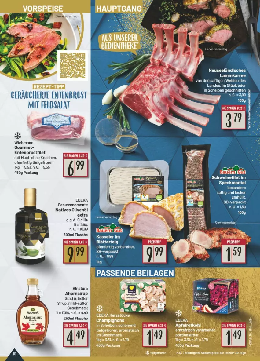 Aktueller Prospekt Edeka - Prospekte - von 16.12 bis 21.12.2024 - strona 26 - produkty: brustfilet, deka, elle, ente, Entenbrust, feldsalat, filet, flasche, mac, Mantel, natives olivenöl, natur, natura, nuss, Ofen, olive, oliven, olivenöl, olivenöl extra, saft, salat, schnitten, sirup, Speck, Ti