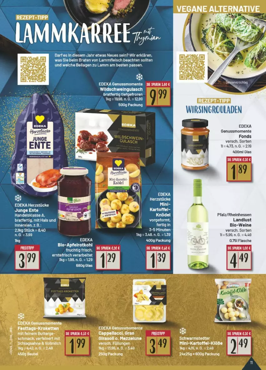 Aktueller Prospekt Edeka - Prospekte - von 16.12 bis 21.12.2024 - strona 27 - produkty: beutel, bio, Bio-Wein, braten, deka, eis, ente, flasche, fleisch, HP, kartoffel, Knödel, lamm, Lammfleisch, milch, nuss, reis, sahne, schlagsahne, schwarmstedter, vollmilch, wein, weine