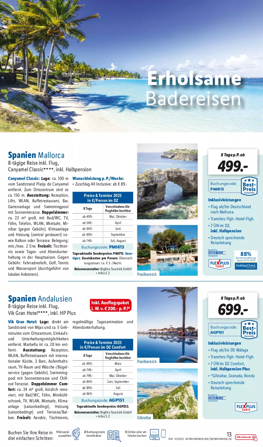 Aktueller Prospekt Lidl - Monatliche Reise-Highlights (SÜD) - von 28.01 bis 28.02.2023 - strona 13 - produkty: Bad, buch, bügel, eis, elle, ente, Fahrrad, Garten, grana, HP, inklusivleistungen, küche, LG, mab, pool, pril, Rana, reis, reiseveranstalter, rezept, rum, Schrank, Sport, telefon, Ti, tisch, wasser, Wassersport