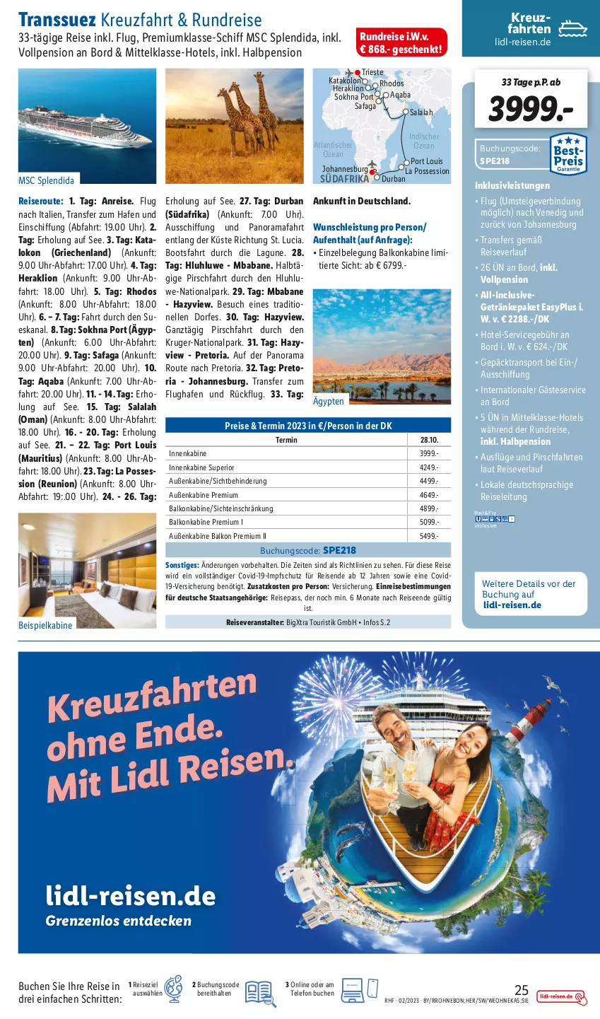 Aktueller Prospekt Lidl - Monatliche Reise-Highlights (SÜD) - von 28.01 bis 28.02.2023 - strona 25 - produkty: balkonkabine, buch, decke, deutschsprachige reiseleitung, eis, elle, getränk, getränke, inklusivleistungen, kreuzfahrten, lion, mab, rama, reis, reiseveranstalter, reiseverlauf, Ria, Splendid, Sport, telefon, Ti, tisch, uhr