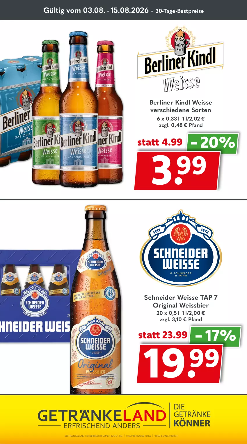 Aktueller Prospekt Getraenkeland - von 03.08 bis 15.08.2026 - strona 11 - produkty: berliner, berliner kindl, bestpreis, bestpreise, bier, eis, Elan, getränk, getränke, gin, reis, Ti, weissbier