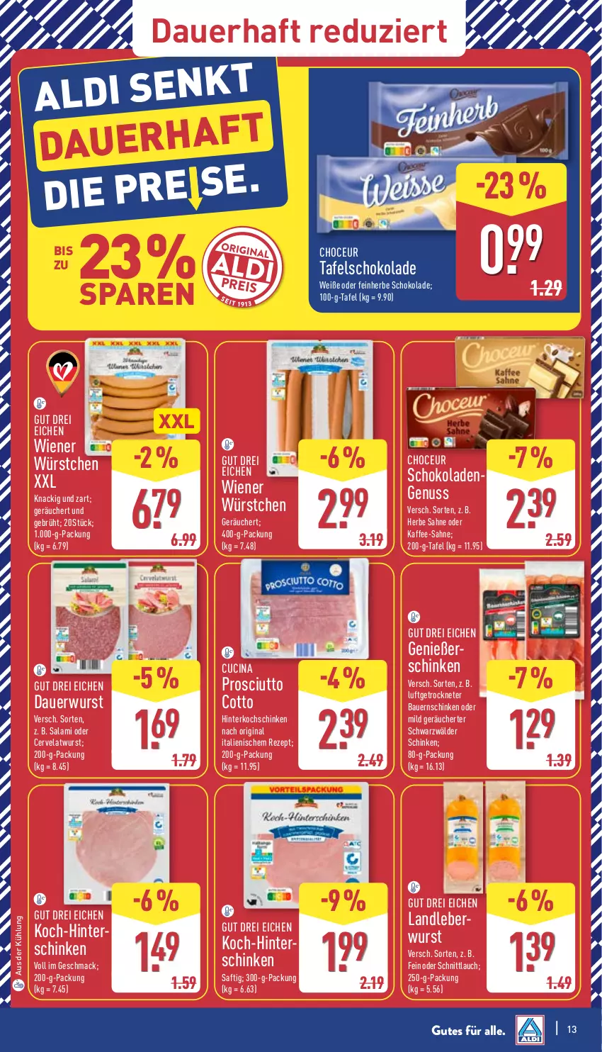 Aktueller Prospekt Aldi Nord - Von Montag - von 12.01 bis 17.01.2026 - strona 17 - produkty: aldi, auer, Bau, Bauer, Bauernschinken, cin, eis, gin, hinterkochschinken, hinterschinken, kaffee, kochschinken, landleberwurst, lebensmittel, leberwurst, mac, nuss, prosciutto, prosciutto cotto, reis, rezept, saft, sahne, salami, schinken, schnittlauch, schoko, schokolade, schokoladen, tafelschokolade, Ti, wiener, wiener würstchen, wurst, würstchen
