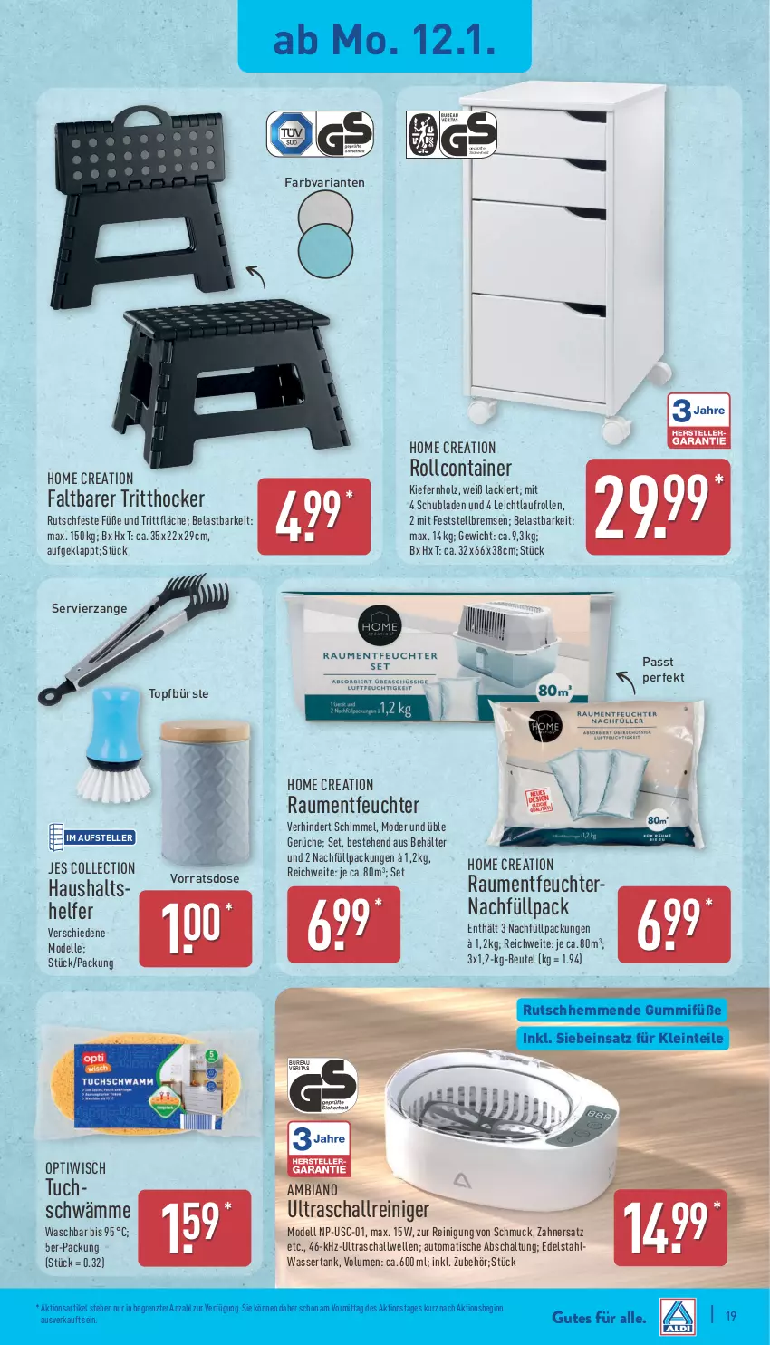 Aktueller Prospekt Aldi Nord - Von Montag - von 12.01 bis 17.01.2026 - strona 23 - produkty: ambia, auto, Behälter, beutel, bürste, Container, dell, edelstahl, elle, gin, hocker, Holz, lack, Mode, Optiwisch, reiniger, Reinigung, Ria, rollcontainer, Schal, Schmuck, schubladen, teller, Ti, tisch, topf, tuc, wasser, wassertank, ZTE