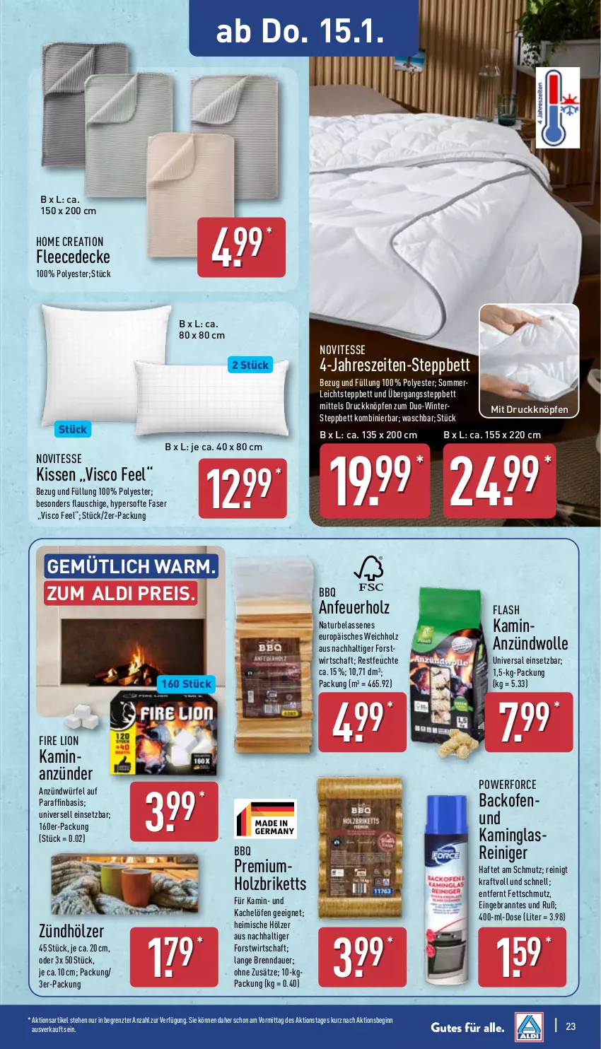 Aktueller Prospekt Aldi Nord - Von Montag - von 12.01 bis 17.01.2026 - strona 27 - produkty: aldi, Anfeuerholz, anzünder, auer, backofen, bett, briketts, decke, eis, fleecedecke, gin, Glasreiniger, Holz, Holzbriketts, Kamin, kissen, kraft, lion, merl, natur, Ofen, reiniger, reis, steppbett, Ti, wolle, würfel, ZTE
