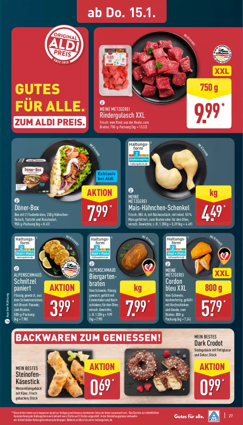 Aktueller Prospekt Aldi Nord - Von Montag - von 12.01 bis 17.01.2026 - strona 31 - produkty: aldi, backwaren, bier, braten, brezel, brot, cordon bleu, eis, emmentaler, Fladenbrot, fleisch, Garten, geback, gewürz, gouda, gulasch, hähnchen-schenkel, Hähnchenfleisch, henkel, Käse, kochschinken, Kraut, krautsalat, küche, Küchen, mais, Maus, Ofen, Ofenkäse, reis, rind, rinder, rindergulasch, salat, schenkel, schinken, schnitzel, schwein, schweine, schweinerücken, steinofen, Ti, tzatziki, wein, weine, ZTE