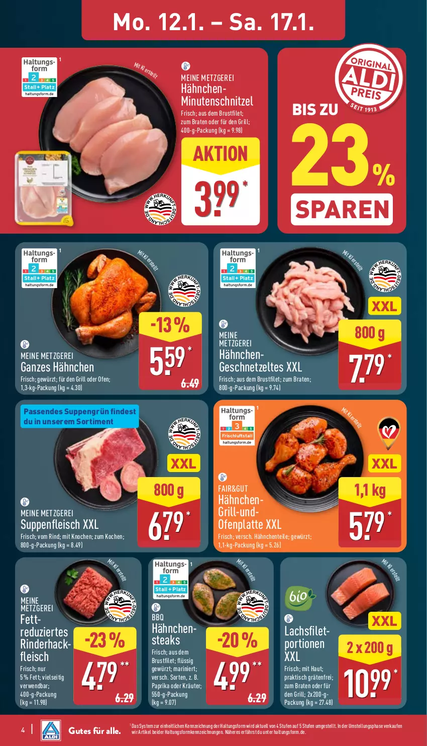Aktueller Prospekt Aldi Nord - Von Montag - von 12.01 bis 17.01.2026 - strona 6 - produkty: braten, brustfilet, eis, ente, filet, fleisch, geschnetzeltes, gewürz, grill, hackfleisch, Hähnchengeschnetzeltes, Hähnchensteak, hähnchensteaks, kräuter, lachs, lachsfilet, latte, minutenschnitzel, oder kräuter, Ofen, paprika, rind, rinder, rinderhackfleisch, rwe, schnitzel, steak, steaks, suppe, suppen, suppenfleisch, Ti, tisch, Zelt